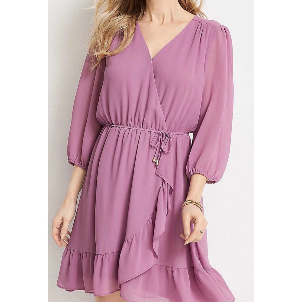 Maurices Dusty Mauve Long Sleeve Wrap Dress
